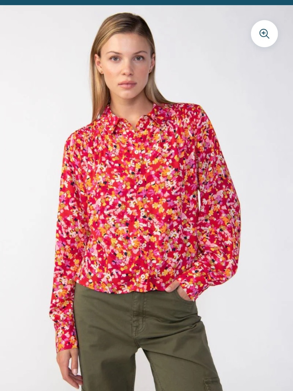 SANCTUARY: Pink Floral Button-Front Long Sleeve Blouse